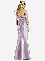 Rear View Thumbnail - Lilac Haze Off-the-Shoulder Bow-Back Satin Trumpet Gown