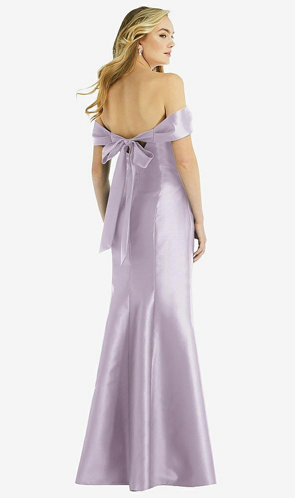 Back View - Lilac Haze Off-the-Shoulder Bow-Back Satin Trumpet Gown