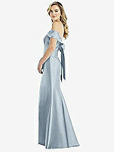 Front View Thumbnail - Mist Off-the-Shoulder Bow-Back Satin Trumpet Gown