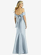 Rear View Thumbnail - Mist Off-the-Shoulder Bow-Back Satin Trumpet Gown