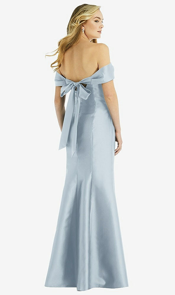 Back View - Mist Off-the-Shoulder Bow-Back Satin Trumpet Gown