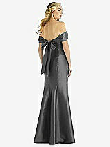 Rear View Thumbnail - Pewter Off-the-Shoulder Bow-Back Satin Trumpet Gown