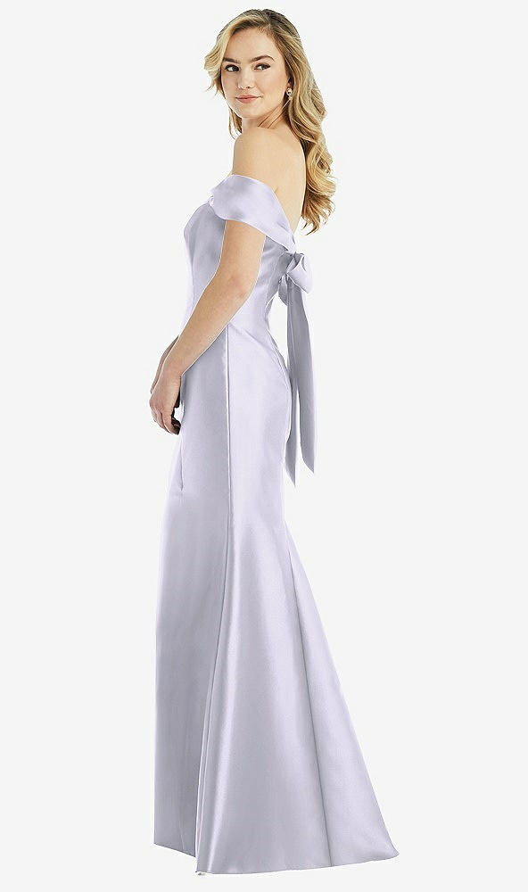 Front View - Silver Dove Off-the-Shoulder Bow-Back Satin Trumpet Gown