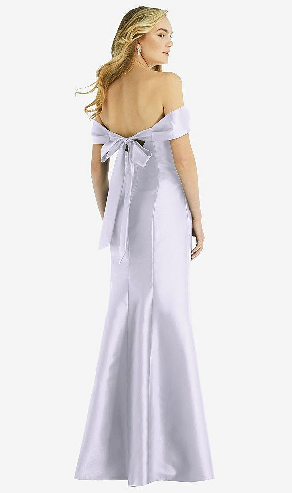 Back View - Silver Dove Off-the-Shoulder Bow-Back Satin Trumpet Gown