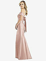 Front View Thumbnail - Toasted Sugar Off-the-Shoulder Bow-Back Satin Trumpet Gown