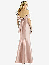 Rear View Thumbnail - Toasted Sugar Off-the-Shoulder Bow-Back Satin Trumpet Gown