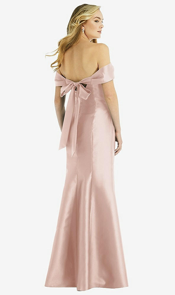 Back View - Toasted Sugar Off-the-Shoulder Bow-Back Satin Trumpet Gown