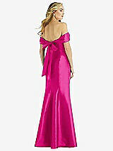 Rear View Thumbnail - Think Pink Off-the-Shoulder Bow-Back Satin Trumpet Gown