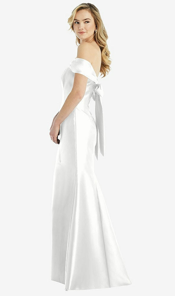 Front View - White Off-the-Shoulder Bow-Back Satin Trumpet Gown