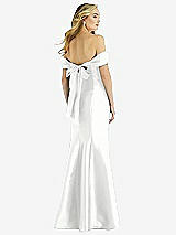 Rear View Thumbnail - White Off-the-Shoulder Bow-Back Satin Trumpet Gown