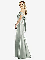 Front View Thumbnail - Willow Green Off-the-Shoulder Bow-Back Satin Trumpet Gown