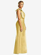 Side View Thumbnail - Maize Bow One-Shoulder Satin Trumpet Gown
