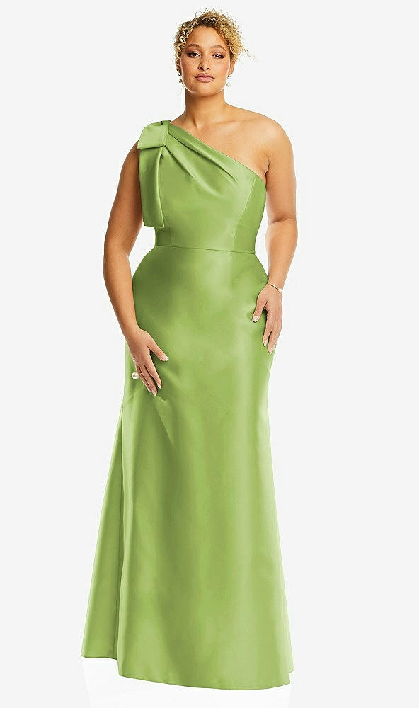Front View - Mojito Bow One-Shoulder Satin Trumpet Gown