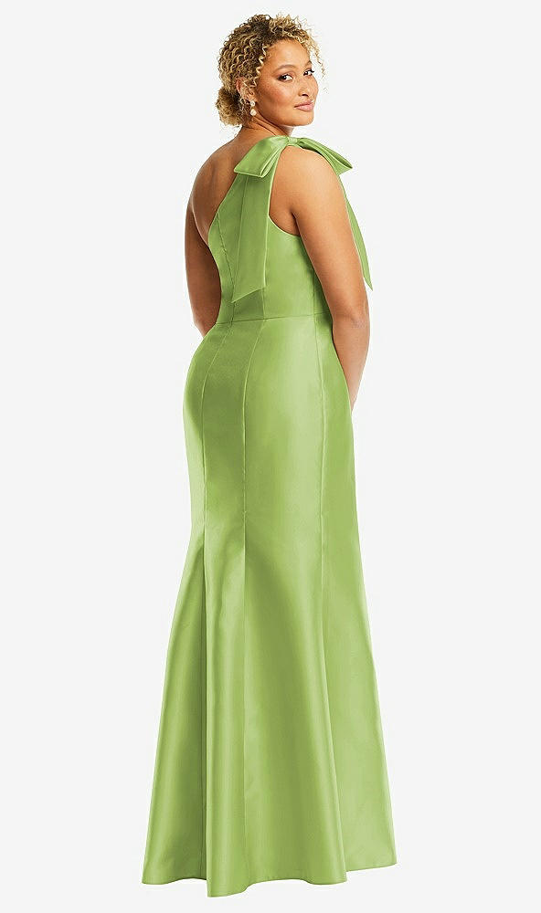 Back View - Mojito Bow One-Shoulder Satin Trumpet Gown