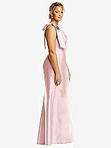 Side View Thumbnail - Ballet Pink Bow One-Shoulder Satin Trumpet Gown