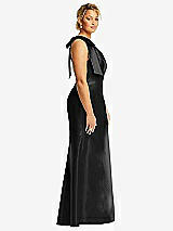 Side View Thumbnail - Black Bow One-Shoulder Satin Trumpet Gown
