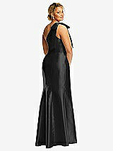 Rear View Thumbnail - Black Bow One-Shoulder Satin Trumpet Gown