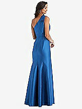 Alt View 3 Thumbnail - French Blue Bow One-Shoulder Satin Trumpet Gown