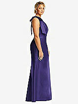 Side View Thumbnail - Grape Bow One-Shoulder Satin Trumpet Gown