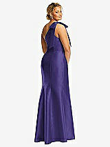 Rear View Thumbnail - Grape Bow One-Shoulder Satin Trumpet Gown