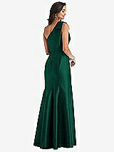 Alt View 3 Thumbnail - Hunter Green Bow One-Shoulder Satin Trumpet Gown