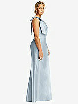 Side View Thumbnail - Mist Bow One-Shoulder Satin Trumpet Gown
