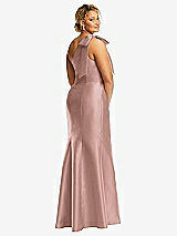 Rear View Thumbnail - Neu Nude Bow One-Shoulder Satin Trumpet Gown