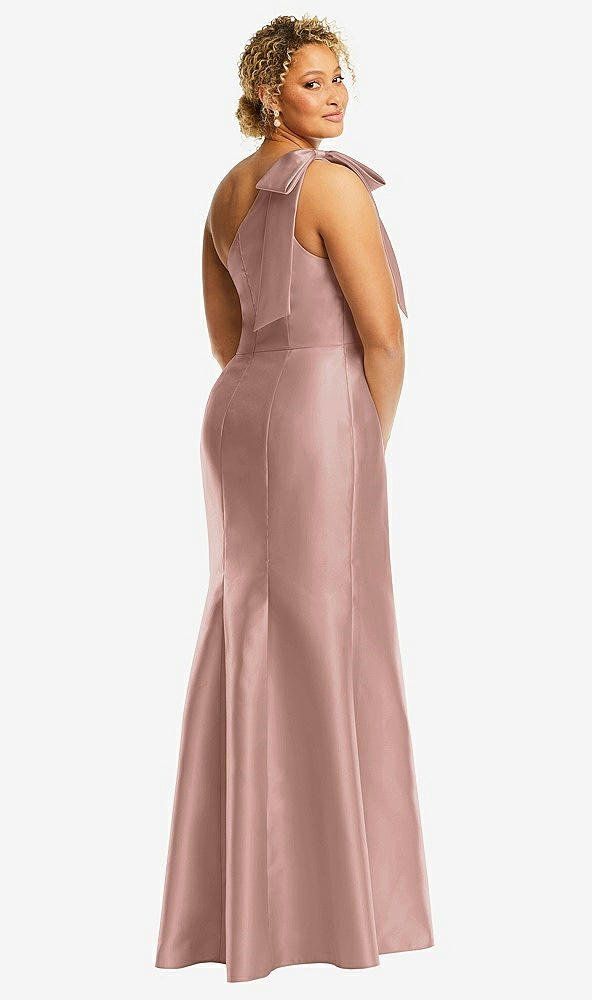 Back View - Neu Nude Bow One-Shoulder Satin Trumpet Gown