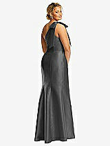 Rear View Thumbnail - Pewter Bow One-Shoulder Satin Trumpet Gown