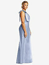 Side View Thumbnail - Sky Blue Bow One-Shoulder Satin Trumpet Gown
