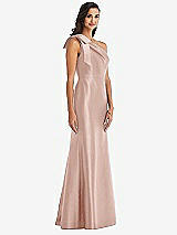 Alt View 2 Thumbnail - Toasted Sugar Bow One-Shoulder Satin Trumpet Gown