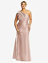 Front View Thumbnail - Toasted Sugar Bow One-Shoulder Satin Trumpet Gown