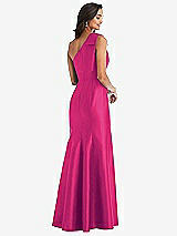 Alt View 3 Thumbnail - Think Pink Bow One-Shoulder Satin Trumpet Gown