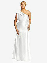 Front View Thumbnail - White Bow One-Shoulder Satin Trumpet Gown