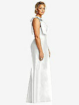 Side View Thumbnail - White Bow One-Shoulder Satin Trumpet Gown