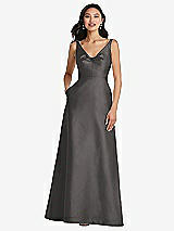 Front View Thumbnail - Caviar Gray Pleated Bodice Open-Back Maxi Dress with Pockets