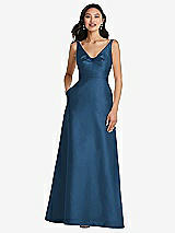 Front View Thumbnail - Dusk Blue Pleated Bodice Open-Back Maxi Dress with Pockets