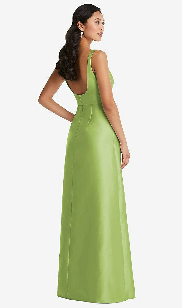 Back View - Mojito Pleated Bodice Open-Back Maxi Dress with Pockets