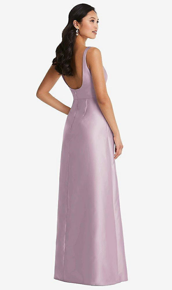 Back View - Suede Rose Pleated Bodice Open-Back Maxi Dress with Pockets