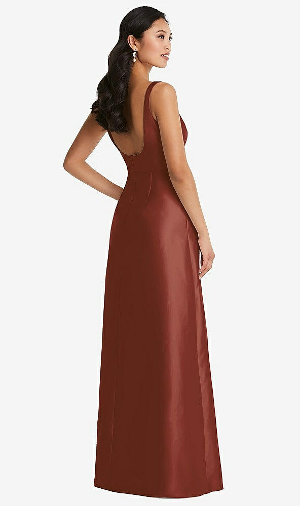 Back View - Auburn Moon Pleated Bodice Open-Back Maxi Dress with Pockets