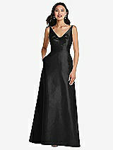 Front View Thumbnail - Black Pleated Bodice Open-Back Maxi Dress with Pockets