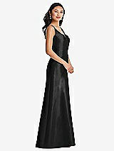 Side View Thumbnail - Black Pleated Bodice Open-Back Maxi Dress with Pockets