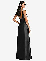 Rear View Thumbnail - Black Pleated Bodice Open-Back Maxi Dress with Pockets