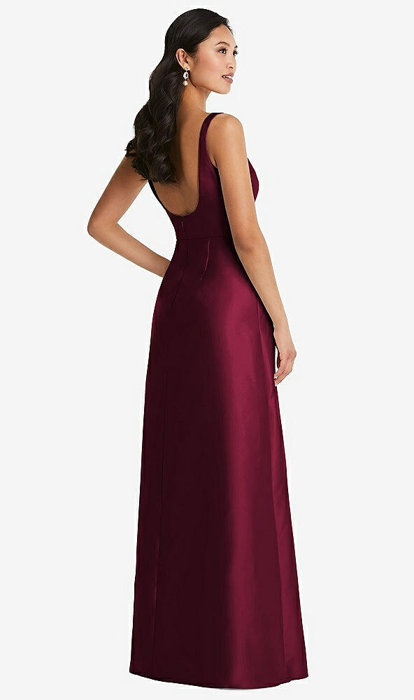 Back View - Cabernet Pleated Bodice Open-Back Maxi Dress with Pockets
