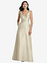 Front View Thumbnail - Champagne Pleated Bodice Open-Back Maxi Dress with Pockets