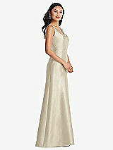 Side View Thumbnail - Champagne Pleated Bodice Open-Back Maxi Dress with Pockets