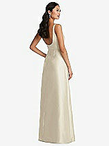 Rear View Thumbnail - Champagne Pleated Bodice Open-Back Maxi Dress with Pockets