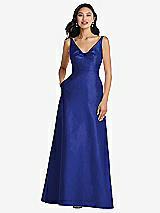 Front View Thumbnail - Cobalt Blue Pleated Bodice Open-Back Maxi Dress with Pockets