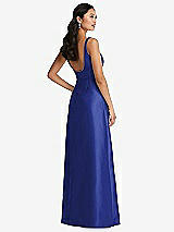 Rear View Thumbnail - Cobalt Blue Pleated Bodice Open-Back Maxi Dress with Pockets