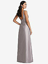 Rear View Thumbnail - Cashmere Gray Pleated Bodice Open-Back Maxi Dress with Pockets